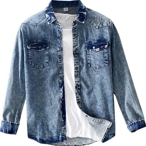 2021 Spring New MenS Denim Long-Sleeved Shirt High-End Quality Casual Fashion All-Match Shirt Business Classic Slim Clothing