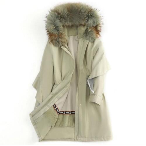 Womens Real Fur Liner parkas Winter Fashion Good Quality Real Rabbit Liner Coat Female Natural Fur Collar Warm Jackets F2383