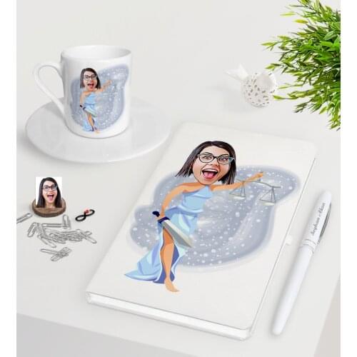 Personalized Women 'S Attorney Caricature Of White Notebook Pen Turkish Coffee Cup Seti-2