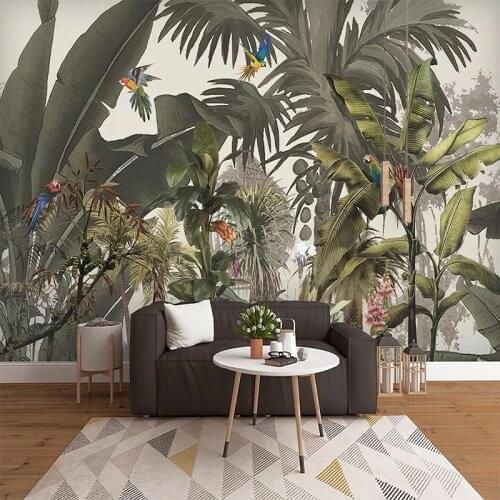 Custom 3D Photo Wallpaper Tropical Rainforest Plant Flower Bird Art Wall Painting Bedroom Waterproof Self-adhesive Mural Sticker