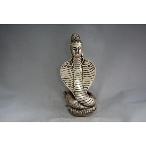 Rare MingDynasty Silver Carving/ Statue---human face snake Buddha statues , best collection&adornment,free shipping