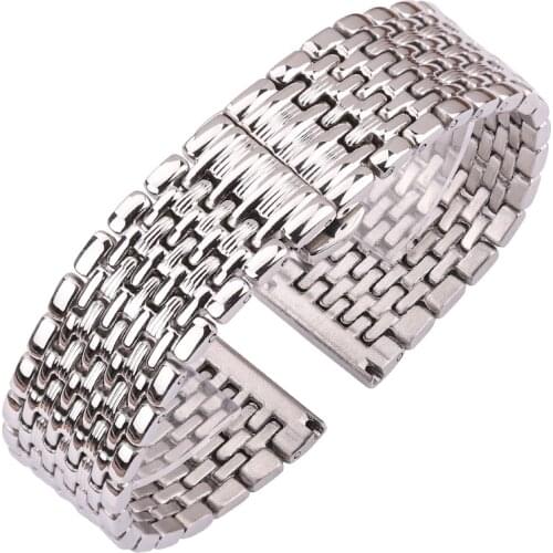 Stainless Steel Watch Band Bracelet Women Men 16mm 18mm 20mm 22mm Silver Straight End Watchband Strap Watch Accessories