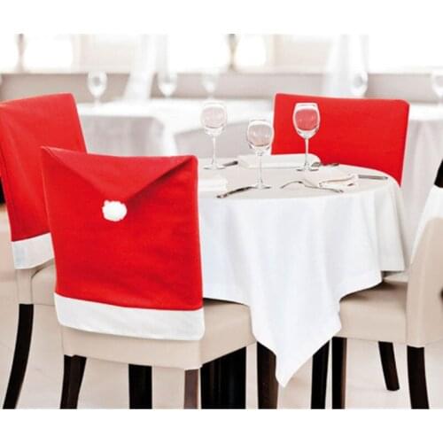 Christmas Ornament Red Non-woven Fabric Christmas Hat Theme Chair Cover Family Party Table Decoration
