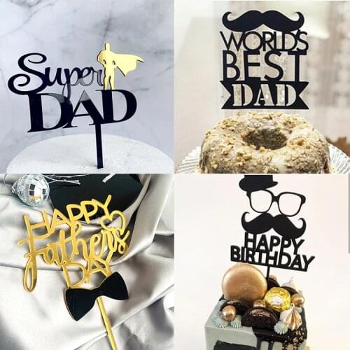 New Super Dad Acrylic Cake Topper Gold Dad Father Birthday Cake Topper for Fathers day Daddy Birthday Party Cake Decorations