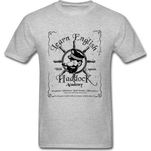 Funny T-shirts Men Learn English with Captain Haddock TShirt for Students Casual Summer Tees Graphic O-Neck Cotton Top Clothes