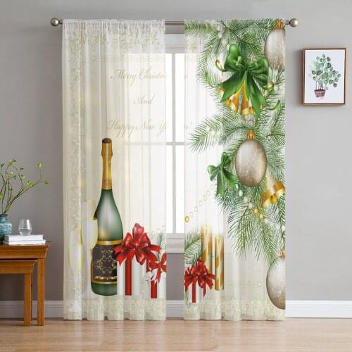 Christmas Champagne Party Decor Tulle Sheer Window Curtains for Living Room Kitchen Children Bedroom Voile Hanging Curtain