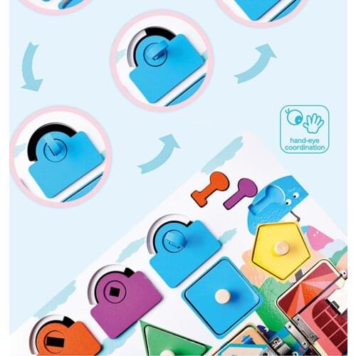 Busy Board for Toddlers Wood Unlock Toys Fine Basic Skills Travel Toy Age 3
