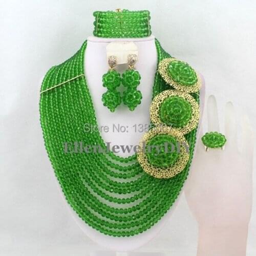 Green Nigerian African Wedding Beads Jewelry Set Crystal Beads Necklace Set African Jewelry Set Crystal Jewelry Set W5900