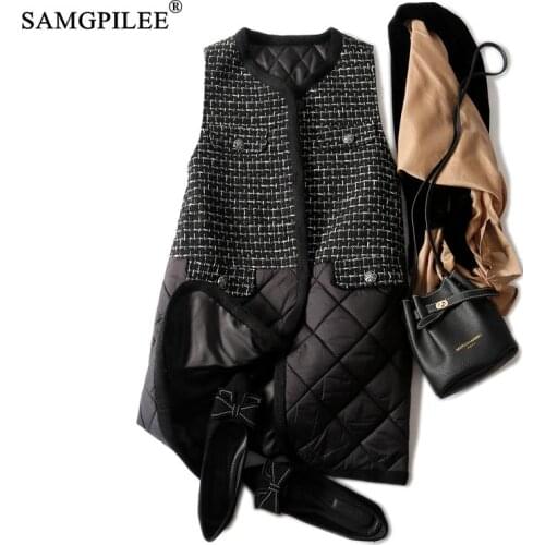 Winter sleeveless jackets for women 2021 Office Lady Long Patchwork V-neck Single Breasted plus size woman warm vest 4XL