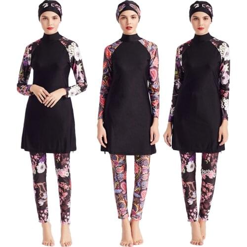 Muslim Floral Printed Women Long Sleeve Swimwear Swimsuit Islamic Plus Size Modest Swimming Beachwear Arab Bathing Costumes Suit