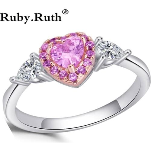 Fashion Heart Pink Crysta Crystal Shaped Wedding Rings Womens Zircon Engagement Rings Glamour Jewelry Dropshipping
