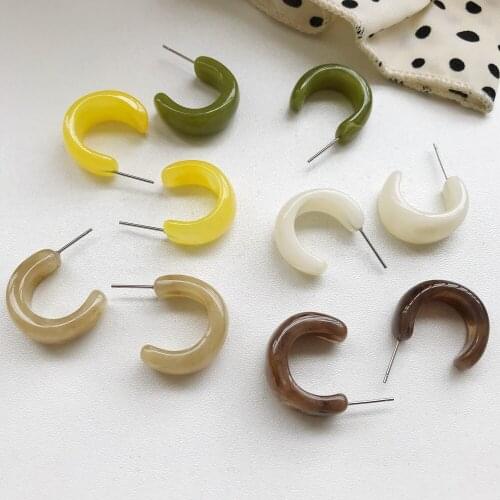 ZN New Retro Korea Colorful Acrylic Geometric C-shaped Hoop Earrings For Women Girls Party Travel Jewelry Gift