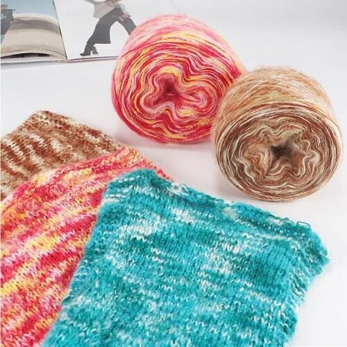 100g/lot Rainbow Segment Dyed Real Silk Mohair Wool Yarn DIY Handmade knitted Baby sweater hat Scarf Cake yarn