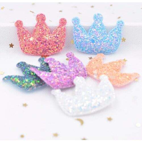 12Pcs Shiny Paillette Padded Patches Glitter Crown Appliques for Crafts Clothes Sewing Supplies DIY Hair Clips Accessories F69