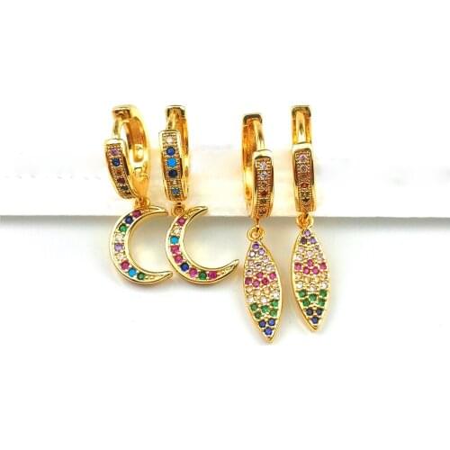 24K Gold Ear Jewerly Rainbow Moon Earrings For Women CZ Gold Tiny Stud Bar Cheap Stud Earrings Aretes De Moda Huggie Jewelry