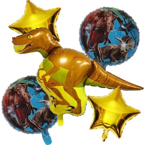 5pcs/lot 4D Raptor Triceratops Dinosaur Balloons Roar Golden Jurassic Dragon Birthday Party Supplies Kids Boys Toy Number Balls