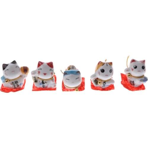 5Pcs Mini Cute Fortune Cat Maneki - Countertop Lucky Cat Fengshui Ornament Japanese Style
