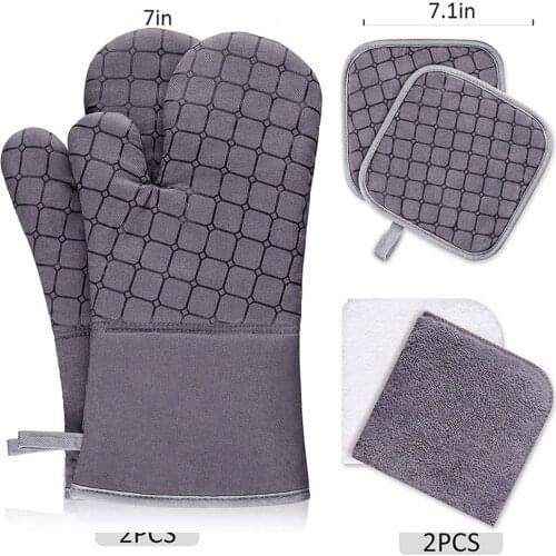 6pcs Extended Baking Gloves with Silicone Non-slip Soft Quilted Cotton Lining Anti-scalding Thicken Kitchen Cooking Tools Mitten