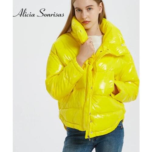 Glossy Winter Down Cotton Padded Jacket For Women Thick Bright Black Short Shiny Jacket Yellow Red Cotton Parkas AS809