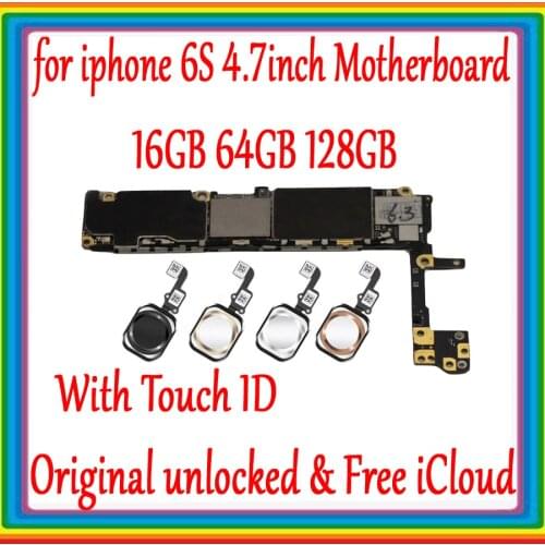 For iphone 6S 4.7inch Motherboard With Touch ID/ Without Touch ID Original unlocked for iphone 6S Mainboard 16GB /64GB /128GB
