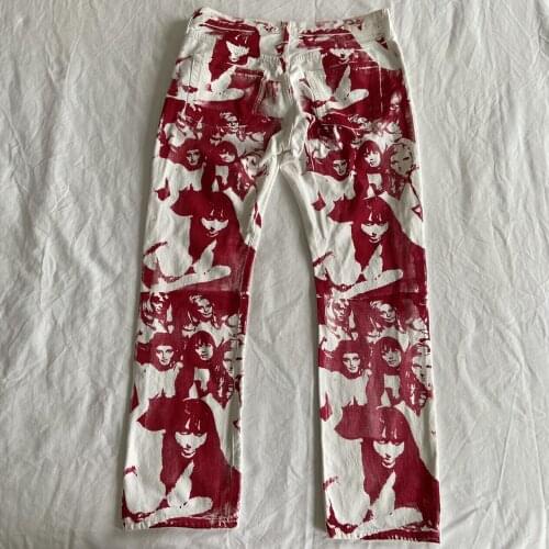 Y2K Women Straight Wide Leg Jeans Fashion High Waist Portrait Print Loose Denim Pants for Office Beach School Party Festival