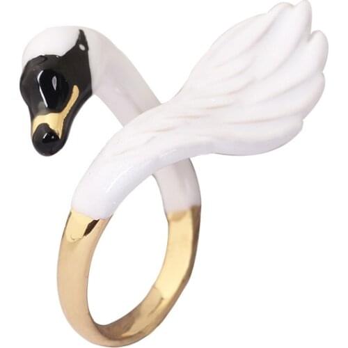 European and American Fashion Personality Trend Simple Animal Series Fashion White Swan Open Ring Hand-painted Enamel Ring
