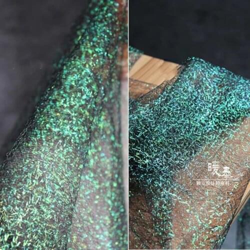 Fluorescent Green Mesh Tulle Fabric Irregular Hollow-out DIY Background Decor Stage Skirt Gown Wedding Dress Designer Fabric