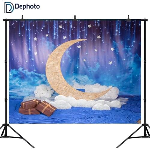 DePhoto Moon Model night sky stars Cotton Clouds Photography Backgrounds Baby birthday Photographic Backdrops For Photo Studio