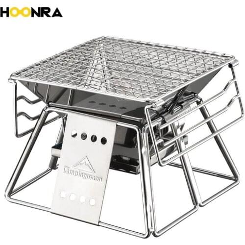HOONRA Portable Stainless Steel BBQ Grill Non-stick Surface Folding Barbecue Grill Outdoor Camping Picnic Tool