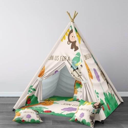 Play Tent for Kids Wigwam Portable Indoor Playground Tents Children to Join Bedrooms Jungle Green Cute Model 022