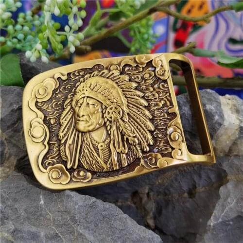 Indian Chief Retro Brass Belt Buckles For Men Belt Cowboy Buckle For Belt DIY Leather Craft Belt Buckle Vintage Buckle BK0070