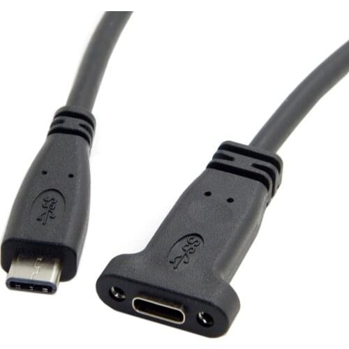 CYSM USB-C USB 3.1 Type C Male to Female Extension Data Cable with Panel Mount Screw Hole