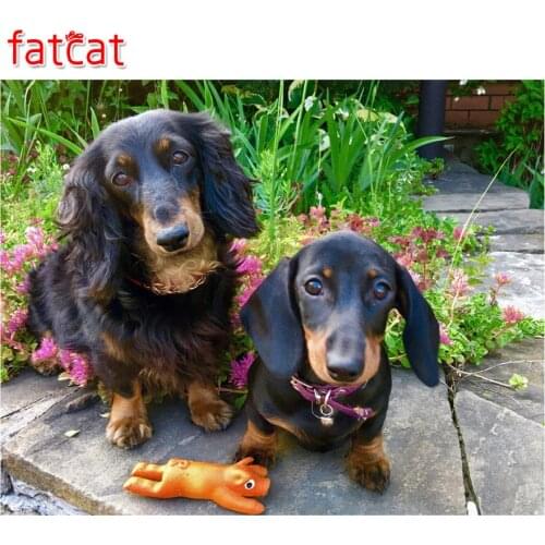 FATCAT 5D DIY Diamond Painting Cross Stitch Dachshund Dog Diamond Embroidery Animals Pet Dog square round drill Wall Decor AE067