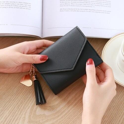 Womens Wallet Cute Student Tassel Pendant Trend Small Fashion PU Wallet 2021 Coin Purse Women Ladies Card Bag for Women