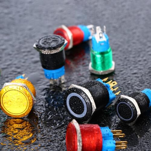 16/19/22mm metal push button switch power button LED light Waterproof Flat circular button 3v 12v 24v 110v 220v car control