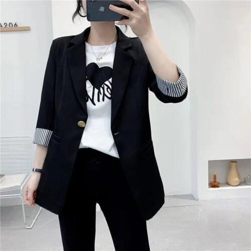 Fashion Womens Jackets Spring 2021 OL Jacket Female Oversize 4XL Notched Collar Striped Sleeve Blazers Silm Office Suit Mujer