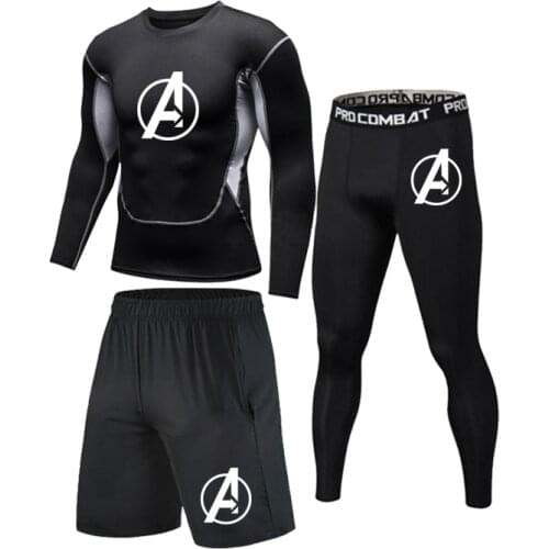 Mens Fitness Sports Sweat Wicking Quick Drying Gym T-shirt Men Bodybuilding Sports Suits Mens Running Jogging Workout Tracksuit