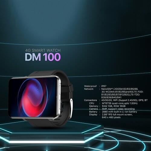 DM100 4G Android OS Smart Watch Men 3GB + 32GB GPS WIFI 2.86 Inch IPS Touch Screen Smartwatch смарт часы