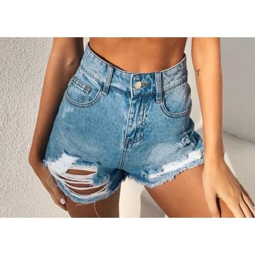 2020 News Ladies Streetwear Short Jeans Popular Hight Waist Distressed Hole Buttons Ripped Demin Jeans Hot Shorts Pant for Women