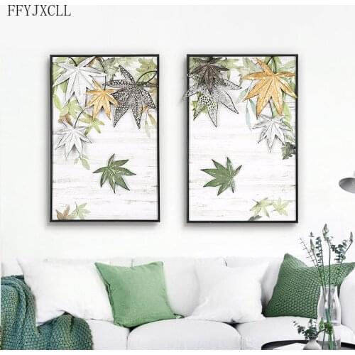Simple European style aisle living room bedroom wall pendant rectangular framed wall decoration 3D iron maple leaf home decor