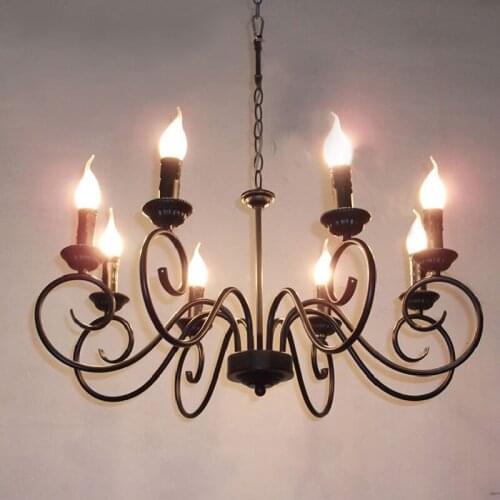 Retro Black Wrought Iron Metal 6 And 8 Candle Light Antique Chandelier For Living Room Foyer Hanging Chain Lighting Fixture