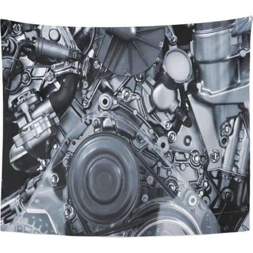 Silver Car of The Internal Combustion Engine Auto Repair Tapestry Home Decor Wall Hanging for Living Room Bedroom Dorm 50x60 in