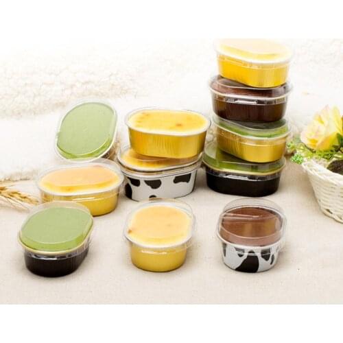 50Pcs/100Pcs Disposable Aluminium Baking Cups Multi-color Creme Brulee Dessert Oval Shape Cupcake Cups With Lids Cake Egg Tools