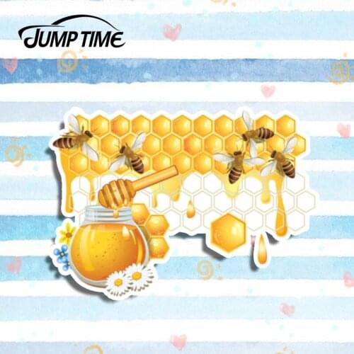 Jump Time 13cm x 9.3cm Funny Honeycomb Graphic Cute Bee Decal Personality Car Styling Car Sticker Vinyl Waterproof Stickers