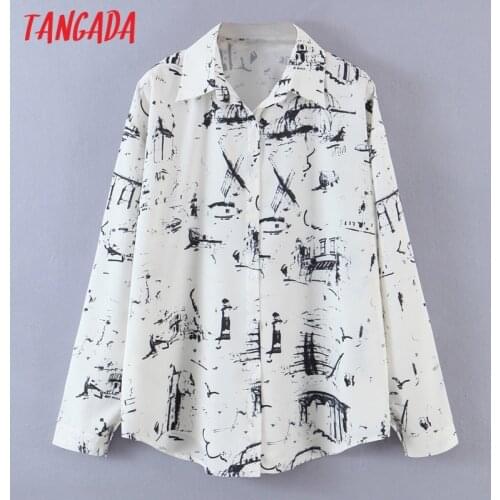 Tangada Spring Women Print Blouse Long Sleeve Chic Female Office Lady Shirt Blusas Femininas SL550