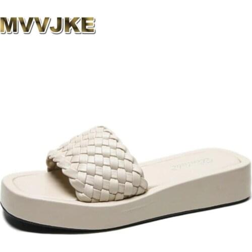 MVVJKE Fashion Weave Womens Slippers Summer Women Shoes Comfortable Ladies Flat Sandals Casual Platform Beach Shoes Female