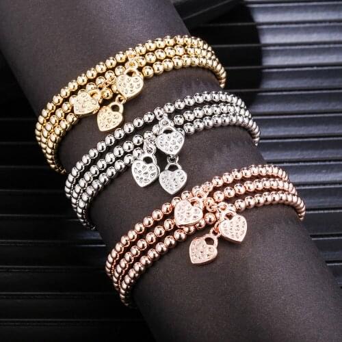 New Heart Bracelet Handmade Jewelry Womens Gold Color Wire Elastic CCB Material Beads Chain Charm Bracelet Friendship Gift 2021