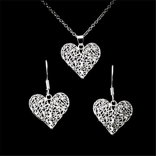 Korean 925 sterling silver earrings necklace new love earrings pendant womens set