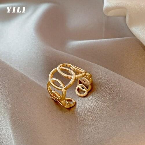 2021 New Hollow Out Oval Opening Rings Fashion Gothic Exaggerated Geometry Gold Open Ring for Women Girl Party Jewelry Rings