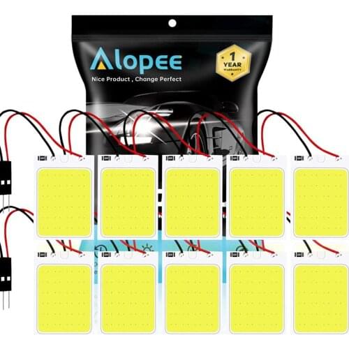 10-Pack White COB 24 SMD 12V DC LED Bulb Auto Car Interior Lighting Panel Dome Map Ceiling Light with 10 X T10 , Festoon Adapter